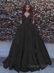 Ball Gown Off-the-Shoulder Sweep Train Tulle Prom Dresses For Black girls With Pockets