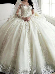 Ball Gown Scoop Cathedral Train Tulle Wedding Dresses For Black girls With Appliques Lace