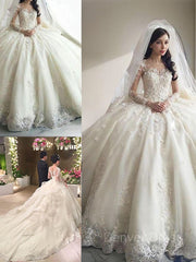 Ball Gown Scoop Cathedral Train Tulle Wedding Dresses For Black girls With Appliques Lace