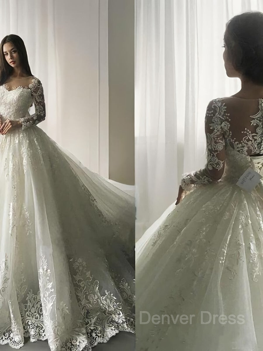 Ball Gown Scoop Court Train Tulle Wedding Dresses For Black girls With Appliques Lace