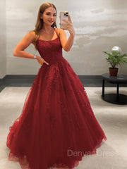Ball Gown Spaghetti Straps Sweep Train Tulle Prom Dresses For Black girls With Appliques Lace