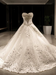 Ball Gown Sweetheart Cathedral Train Tulle Wedding Dresses For Black girls With Sequin