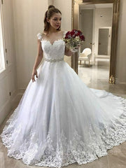 Ball Gown Sweetheart Court Train Tulle Wedding Dresses For Black girls With Sash