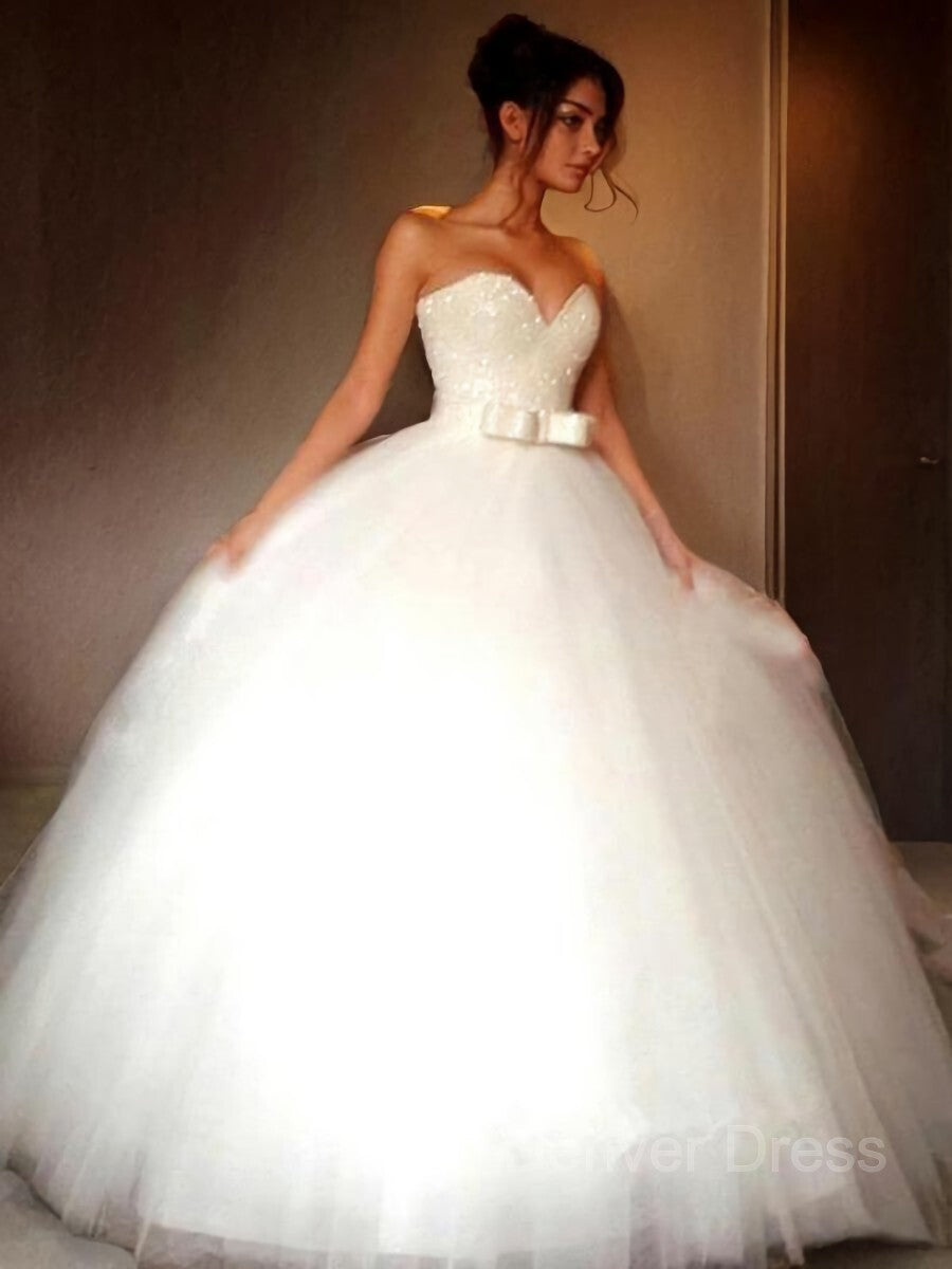 Ball Gown Sweetheart Floor-Length Tulle Wedding Dresses For Black girls With Bow