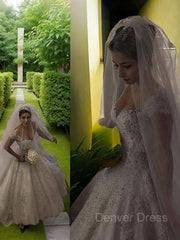 Ball Gown V-neck Floor-Length Tulle Wedding Dresses For Black girls With Beading