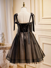 Black A-Line Tulle Lace Short Prom Dress Outfits For Girls, Black Lace Homecoming Dresses