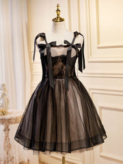 Black A-Line Tulle Lace Short Prom Dress Outfits For Girls, Black Lace Homecoming Dresses