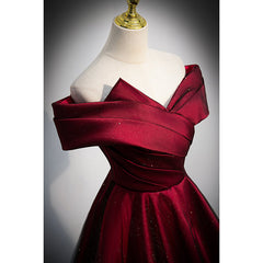 Black and Red Satin Off Shoulder Long Junior Prom Dress Outfits For Girls, A-line Satin Party Dress