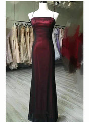 Black and Red Square Neckline Party Dress Outfits For Girls, Black and Red Long Prom Dress