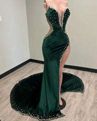 Black Girl Prom Dresses For Black girls Long Mermaid Green Prom Gown With Train