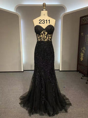 Black Mermaid Lace Prom Dresses For Black girls For Women, Black Mermaid Lace Formal Evening Dresses