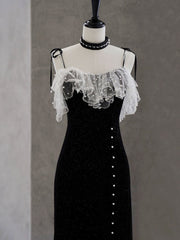 Black Mermaid Velvet Short Prom Dresses For Black girls For Women, Black Short Evening Dresses