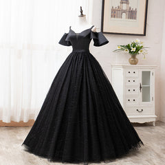 Black Satin and Tulle Ball Gown Off Shoulder Evening Dress Outfits For Women Party Gown, Black Long Formal Dress