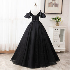 Black Satin and Tulle Ball Gown Off Shoulder Evening Dress Outfits For Women Party Gown, Black Long Formal Dress