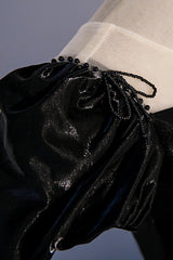 Black Satin Long Prom Dress Outfits For Girls, Black A-Line Short Sleeve Evening Dress