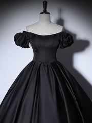 Black Satin Long Prom Dresses For Black girls For Women, Black Long Formal Sweet 16 Dress