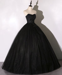 Black Sweetheart Neck Tulle Long Prom Dress Outfits For Women Black Evening Dress