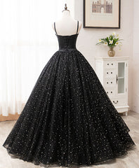 Black Sweetheart Tulle Long Prom Dress Outfits For Girls, Black Formal Sweet 16 Dress