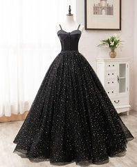 Black Sweetheart Tulle Long Prom Dress Outfits For Girls, Black Formal Sweet 16 Dress