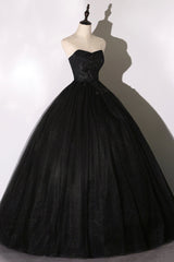 Black Tulle Lace Long Prom Dress Outfits For Girls, Black Scoop Neckline Evening Party Dress