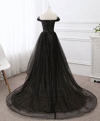 Black Tulle Long Prom Dress Outfits For Girls, Black Evening Dresses