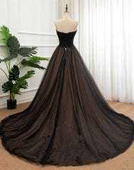 Black Tulle Sweetheart A-line Formal Dress Outfits For Women with Lace, Black Long Prom Dress