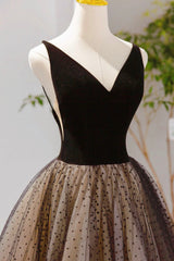 Black V-neck Tulle Short Prom Dress Outfits For Girls, A-Line Black Tea Length Party Dress