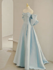 Blue A-Line Satin Long Prom Dresses For Black girls For Women, Blue Satin Evening Dresses