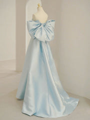 Blue A-Line Satin Long Prom Dresses For Black girls For Women, Blue Satin Evening Dresses