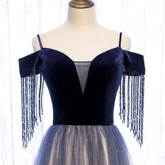 Blue Gradient Tulle Long Party Dresses For Black girls For Women,A-line Off Shoulder Formal Dresses