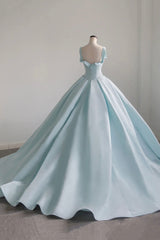 Blue Satin Long A-Line Formal Dress Outfits For Girls, Blue Prom Evening Dress