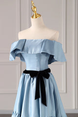 Blue Satin Long Formal Dress Outfits For Girls, Simple A-Line Strapless Prom Dress