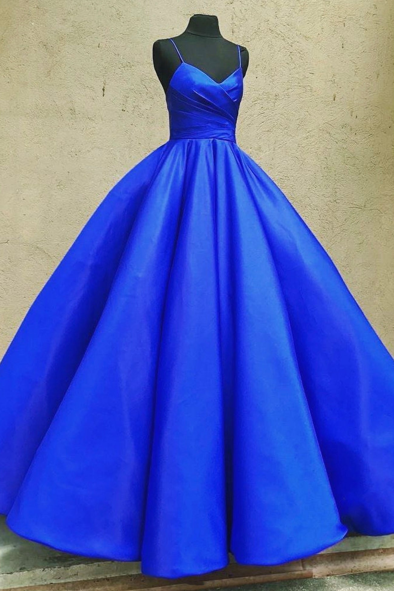 Blue Spaghetti Satin Long Formal Dress Outfits For Girls, A-Line Evening Party Gown