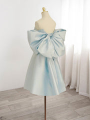 Blue Sweetheart Neck Satin Short Prom Dress Outfits For Girls, Blue Homecoming Dress