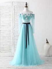 Blue Tulle Beads Long Prom Dress Outfits For Women Blue Beads Evening Dress