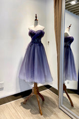 Blue Tulle Lace Short Prom Dress Outfits For Girls, Off the Shoulder Evening Party Dress