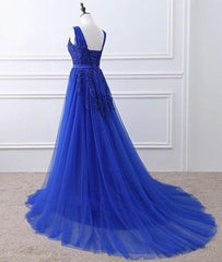 Blue Tulle Long Prom Dress Outfits For Women , Blue Formal Gown