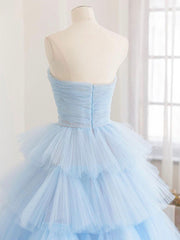 Blue Tulle Long Prom Dress Outfits For Girls, Blue Tulle Ball Gown Evening Dresses