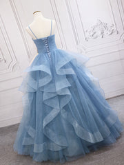 Blue Tulle Long Prom Dresses For Black girls For Women, Blue Tulle Formal Dresses For Black girls Sweet 16 Dress
