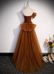 Brown Tulle and Satin Mermaid Long Party Dress Outfits For Girls, New Style Long Formal Dress Outfits For Women Prom Dress
