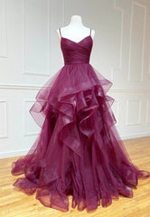 Purple Tulle Long Prom Dresses, A-Line Formal Evening Dresses