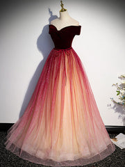Burgundy Aline Tulle Sequin Long Prom Dress Outfits For Girls, Velvet Burgundy Formal Party Dress