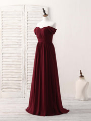 Burgundy Chiffon Off Shoulder Long Prom Dress Outfits For Women Burgundy Bridesmaid Dress