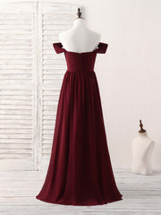 Burgundy Chiffon Off Shoulder Long Prom Dress Outfits For Women Burgundy Bridesmaid Dress