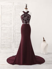 Burgundy Lace Mermaid Long Prom Dress Outfits For Women Burgundy Bridesmaid Dress