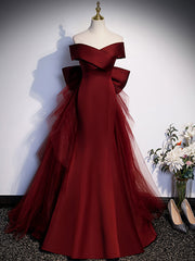 Burgundy Mermaid Long Prom Dress Outfits For Girls, Burgundy Formal Evening Dresses