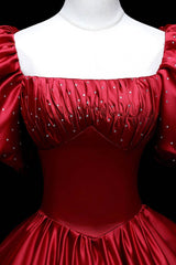 Burgundy Satin Long A-Line Prom Dress Outfits For Girls, Burgundy Formal Evening Dress