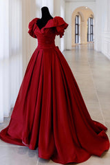 Burgundy Satin Long A Line Prom Dress Outfits For Girls,Elegant Evening Dress