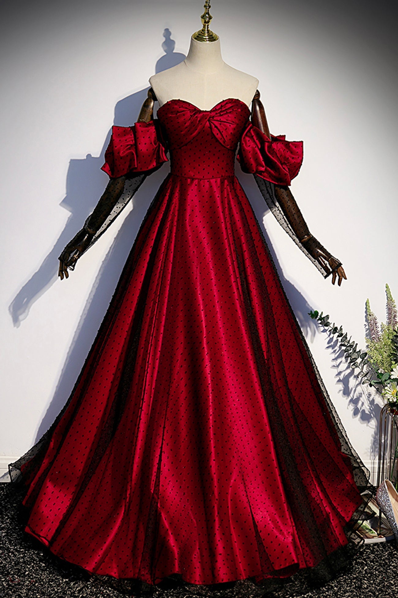 Burgundy Satin Tulle Long Prom Dress Outfits For Girls, Off the Shoulder Formal Evening Dress
