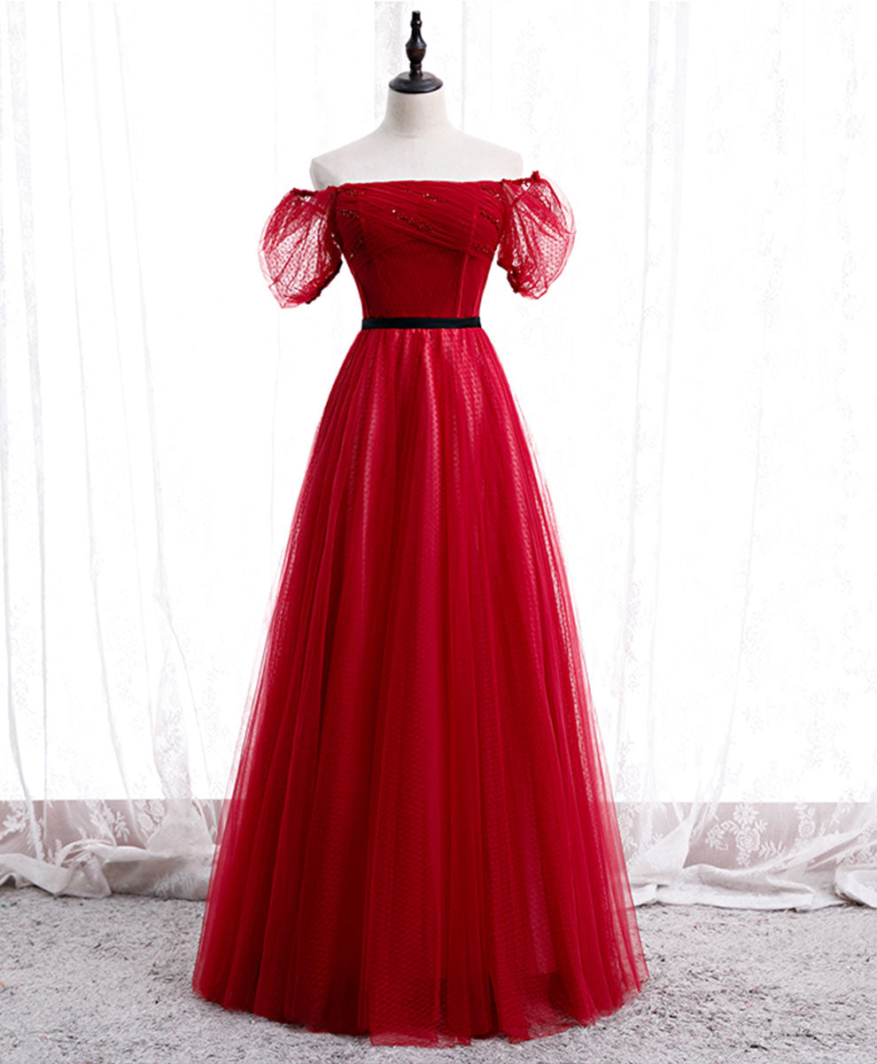Burgundy Tulle Lace Long Prom Dress Outfits For Women Burgundy Formal Dress